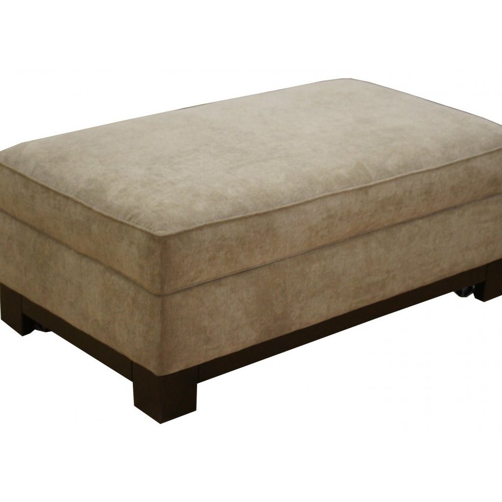Kenton Contemporary Storage Ottoman with Exposed Wood Base